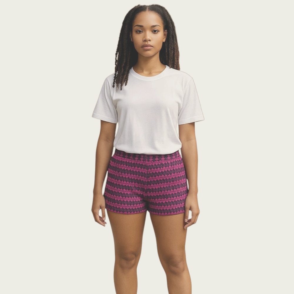 Joe Fresh Pink Cotton Chino Shorts Women 12 Geometric Print Stretch Retro Mod